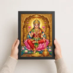 goddess lakshmi tanjore lotus throne gold coins divine art 01 black 3