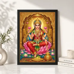 goddess lakshmi tanjore lotus throne gold coins divine art 01 black 4