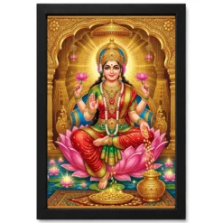 Goddess Lakshmi Tanjore Lotus Throne Gold Coins Divine Art Photo Frame
