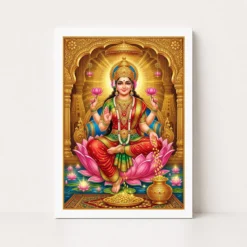 goddess lakshmi tanjore lotus throne gold coins divine art 01 white main
