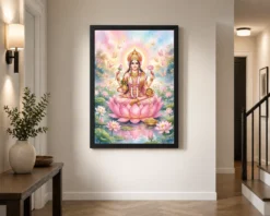 goddess lakshmi watercolor lotus gold butterfly pink art 04 black 2