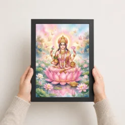 goddess lakshmi watercolor lotus gold butterfly pink art 04 black 3