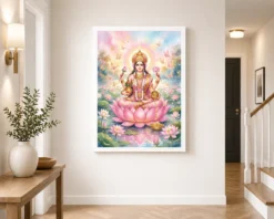 goddess lakshmi watercolor lotus gold butterfly pink art 04 white 2