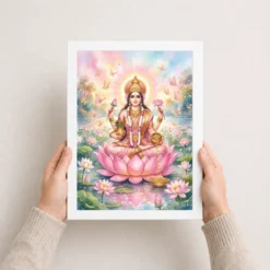 goddess lakshmi watercolor lotus gold butterfly pink art 04 white 3