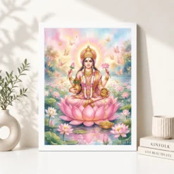 goddess lakshmi watercolor lotus gold butterfly pink art 04 white 4
