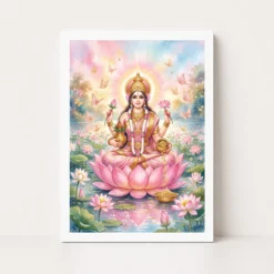 goddess lakshmi watercolor lotus gold butterfly pink art 04 white main