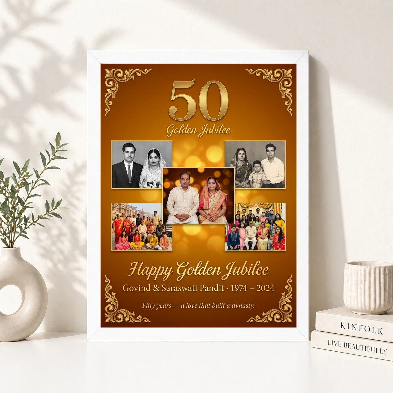 Golden 50th Anniversary Milestone Jubilee Celebration Photo Frame 8 Golden 50th Anniversary Milestone Jubilee Celebration Photo Frame - Image 8