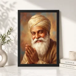 guru nanak close portrait divine turban kind eyes art 07 black 4