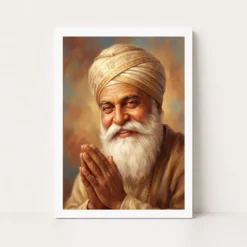 guru nanak close portrait divine turban kind eyes art 07 white main