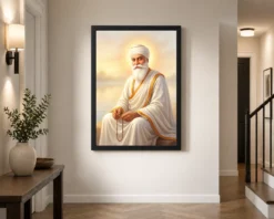 guru nanak dev ji divine portrait white robes sikh art 01 black 2