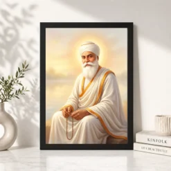 Alternative view of Guru Nanak Dev Ji Divine Portrait White Robes Sikh Art Photo Frame