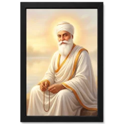 Guru Nanak Dev Ji Divine Portrait White Robes Sikh Art Photo Frame