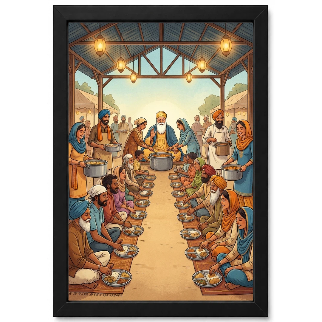 Guru Nanak Langar Community Meal Equality Seva Spiritual Art Photo Frame 1 Guru Nanak Langar Community Meal Equality Seva Spiritual Art Photo Frame