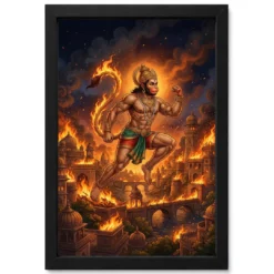 Hanuman Burning Lanka Fire Night Ramayana Epic Art Photo Frame