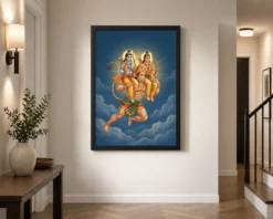 hanuman carrying ram laxman flying blue sky devotional art 14 black 2