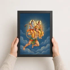 hanuman carrying ram laxman flying blue sky devotional art 14 black 3