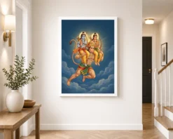 hanuman carrying ram laxman flying blue sky devotional art 14 white 2