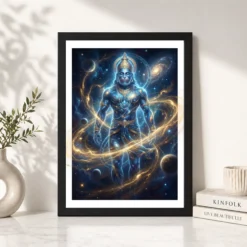 hanuman cosmic galaxy stars divine energy blue gold art 21 black 4