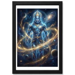 Hanuman Cosmic Galaxy Stars Divine Energy Blue Gold Art Photo Frame