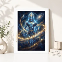 Alternative view of Hanuman Cosmic Galaxy Stars Divine Energy Blue Gold Art Photo Frame