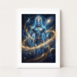 hanuman cosmic galaxy stars divine energy blue gold art 21 white main