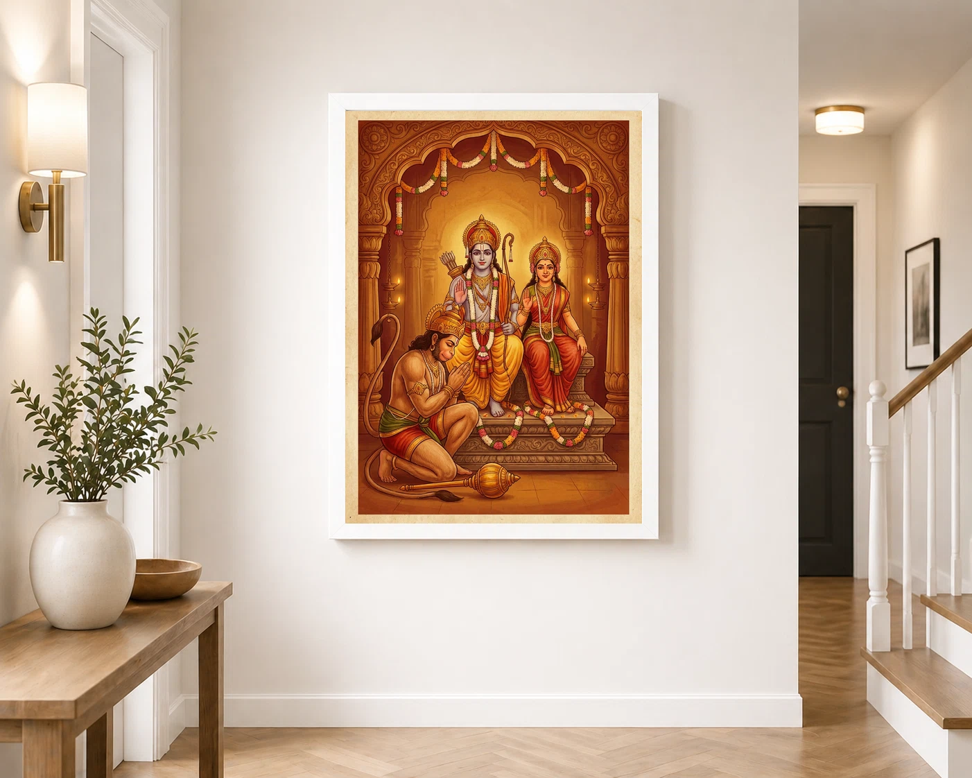 Hanuman Devotional Prayer Ram Sita Saffron Temple Art Photo Frame 7 Hanuman Devotional Prayer Ram Sita Saffron Temple Art Photo Frame - Image 7
