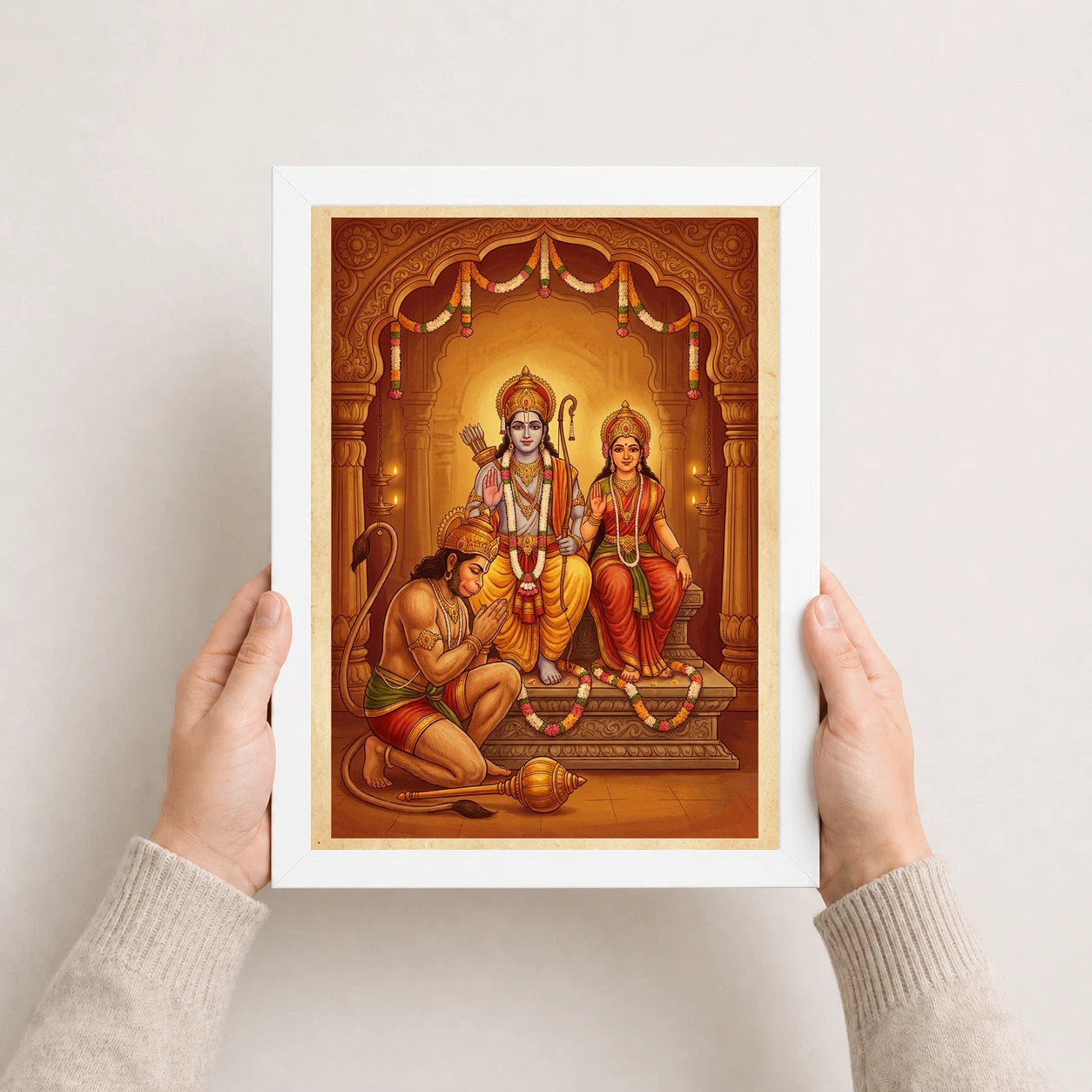Hanuman Devotional Prayer Ram Sita Saffron Temple Art Photo Frame 8 Hanuman Devotional Prayer Ram Sita Saffron Temple Art Photo Frame - Image 8