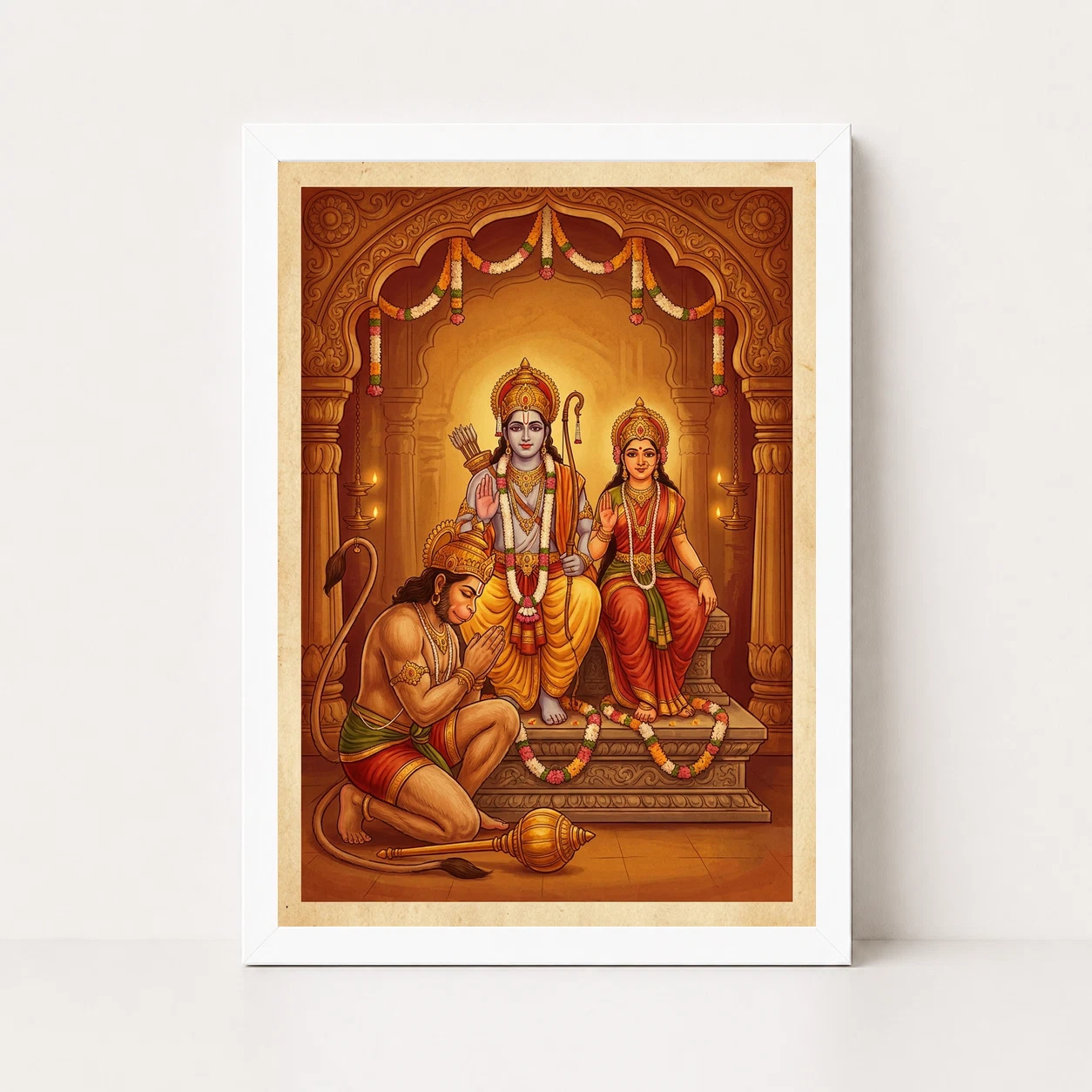 Hanuman Devotional Prayer Ram Sita Saffron Temple Art Photo Frame 6 Hanuman Devotional Prayer Ram Sita Saffron Temple Art Photo Frame - Image 6
