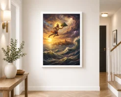 hanuman flying ocean lanka golden glow ramayana art 03 white 2