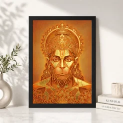 Alternative view of Hanuman Geometric Mandala Orange Gold Sacred Geometry Art Photo Frame