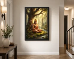 hanuman meditating ram naam forest golden spiritual art 11 black 2