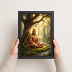 hanuman meditating ram naam forest golden spiritual art 11 black 3