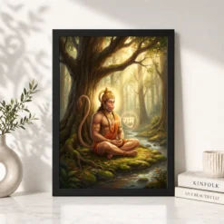 hanuman meditating ram naam forest golden spiritual art 11 black 4