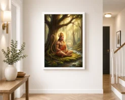 hanuman meditating ram naam forest golden spiritual art 11 white 2
