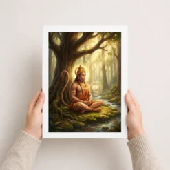 hanuman meditating ram naam forest golden spiritual art 11 white 3