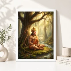 Alternative view of Hanuman Meditating Ram Naam Forest Golden Spiritual Art Photo Frame