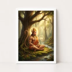 hanuman meditating ram naam forest golden spiritual art 11 white main