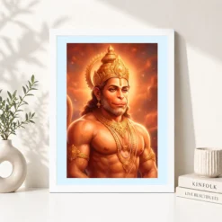 Alternative view of Hanuman Portrait Realistic Digital Orange Glow Divine Art Photo Frame