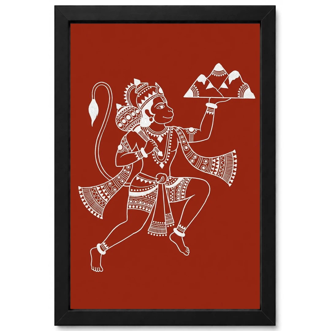 Hanuman Warli Tribal Art White Red Maharashtra Folk Art Photo Frame 1 Hanuman Warli Tribal Art White Red Maharashtra Folk Art Photo Frame