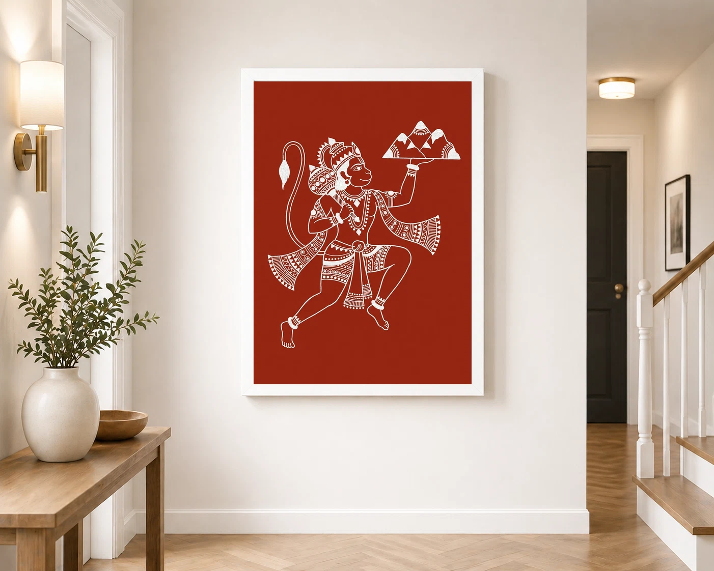 Hanuman Warli Tribal Art White Red Maharashtra Folk Art Photo Frame 4 Hanuman Warli Tribal Art White Red Maharashtra Folk Art Photo Frame - Image 4
