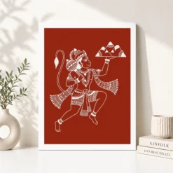 Alternative view of Hanuman Warli Tribal Art White Red Maharashtra Folk Art Photo Frame