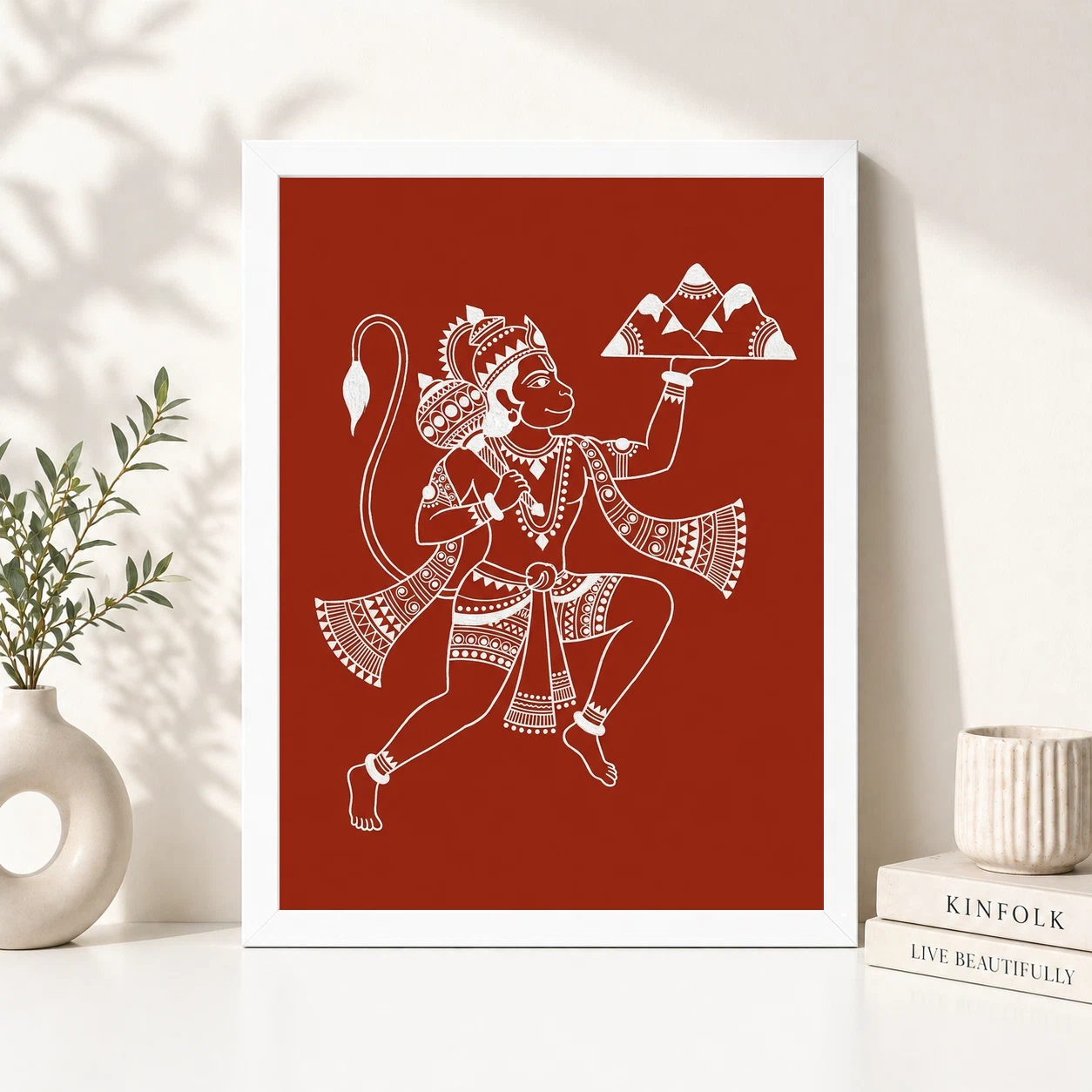 Hanuman Warli Tribal Art White Red Maharashtra Folk Art Photo Frame 2 Hanuman Warli Tribal Art White Red Maharashtra Folk Art Photo Frame - Image 2