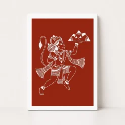 Hanuman Warli Tribal Art White Red Maharashtra Folk Art Photo Frame 10 hanuman warli tribal art white red maharashtra folk art 19 white main