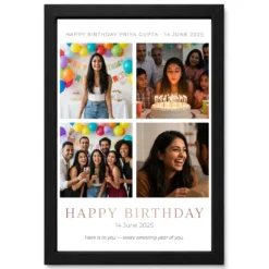 Happy Birthday Collage Frame Gold Glitter Festive Wishes Photo Frame