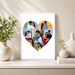 Heart Shape 7 Photo Couple Photo Collage Frame Wall Art 7 heart shape seven photo couple collage frame white 2