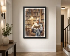 kalam reading library scholar warm light watercolor art 04 black 2
