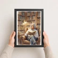 kalam reading library scholar warm light watercolor art 04 black 3