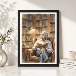kalam reading library scholar warm light watercolor art 04 black 4
