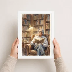 kalam reading library scholar warm light watercolor art 04 white 3