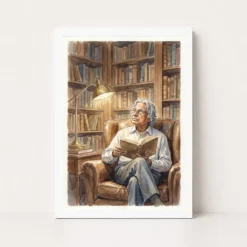 kalam reading library scholar warm light watercolor art 04 white main